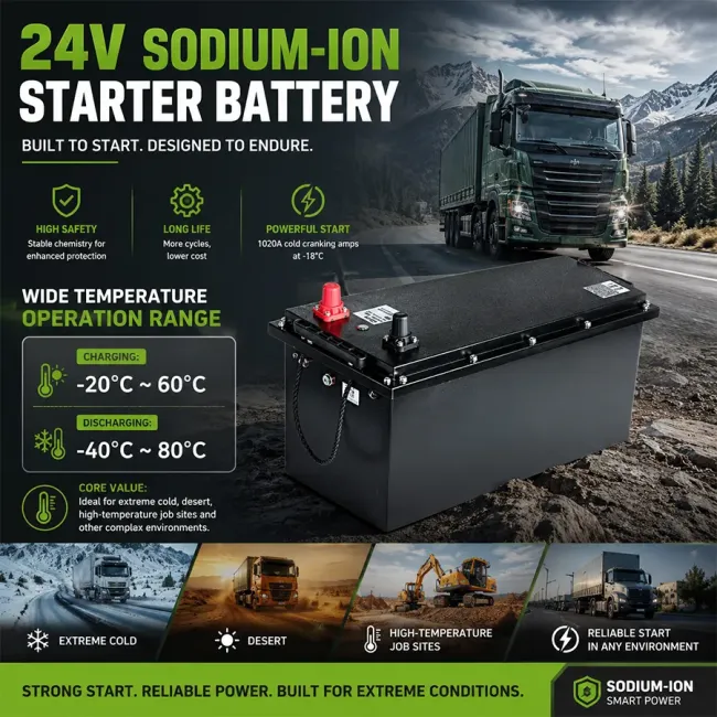 OEM Starter Sodium-Ion Battery 12V 24V Waterproof IP67 for Truck Bus EV