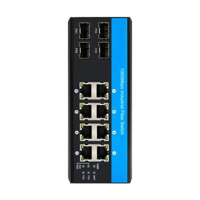 China DC48V gigabit Industrial Ethernet PoE fiber Switch 8 RJ45 4FP 10/100/1000Mbps for sale