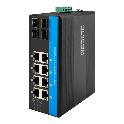 China DC48V gigabit Industrial Ethernet PoE fiber Switch 8 RJ45 4FP 10/100/1000Mbps for sale