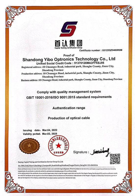 ISO9001 - Shandong Yibo Optronics Technology Co., Ltd.