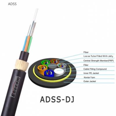 China Outdoor ADSS fiber optical cable strong tensile 1-48 core Power Overhead span 50 100 150 200 PE jacket for sale