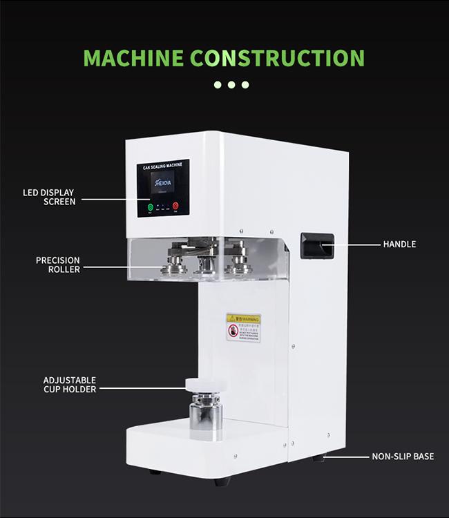 Can sealing machine side view showing compact design