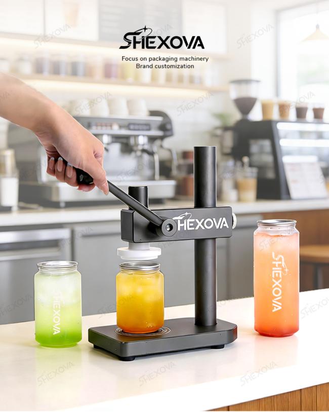 Portable can sealing machine front view showing compact design and controls
