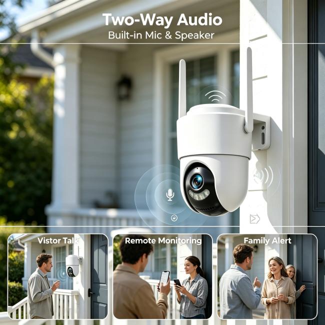 AI Smart 3MP PTZ WiFi Security Camera, Wide Angle Surveillance Camera with Night Vision, Two-Way Audio, AI Human Auto-Tracking, Motion Alert, Weatherproof Outdoor Home Security Camera 3