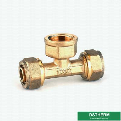 China Female Threaded Tee Pex Fittings Brass Color Screw Fittings Customized Designs And Weight for sale