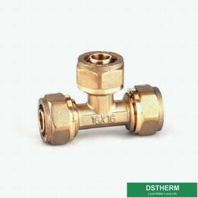 China Equal Threaded Tee Pex Fittings Brass Color ISO Standard Customized Designs And Weight for sale