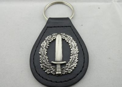 China Die Casting Personalized Leather Keychains with 3D Zinc Alloy Emblem, Antique Silver Plating for sale