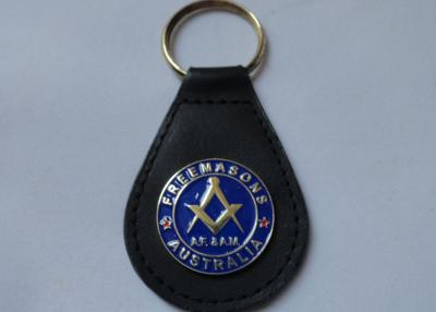 China Aluminum, Stainless Steel, Soft PVC, Brass Freemasons Leather Keychain with Die Stamping for sale