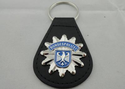 China 3D BUNDESPOLIZEI Leather Keychain, Customized Keychains with Zinc Alloy Enamel Emblem for sale