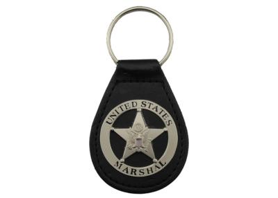China Metal US Marshal Leather Key Chain, Personalized Leather Keychains with Misty Nickel Plating for sale