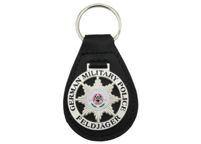 China 3D German Military Police Leather Key Chain, Zinc Alloy Personalized Leather Keychains with Soft Enamel Emblem for sale