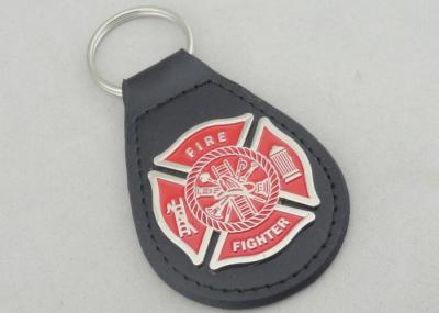 China Zinc Alloy Personalized Leather Keychains / Fire Fighter Leather Key Chain for sale
