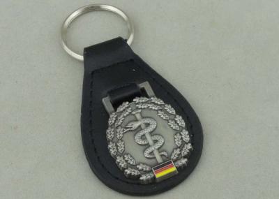China Germany Personalized Leather Key Chains , Zinc Alloy Antique Silver Soft Enamel Keyring for sale