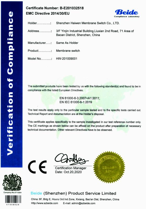CE - Shenzhen Haiwen Membrane Switch Co., Ltd.