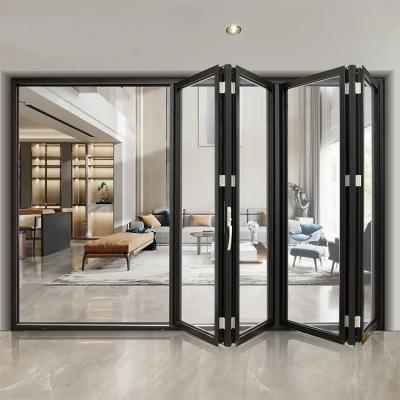 China Patio Aluminum Folding Door Double Glass Bi Fold Sliding Exterior Main Entrance Door for sale