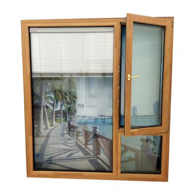 China Windproof Solid Wood Window Double Glaze Tempered Glass Turn And Tilt Window for sale