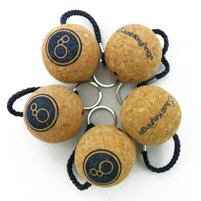 China Wholesale Price 50mm Cork Ball Floating Key Chain with Navy Roper and Custom Printed Logo Printing for sale