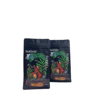 China Low Moq Coffee Stand Up Pouch Matte Black Pouch Flat Bottom Aluminum Foil Type for sale