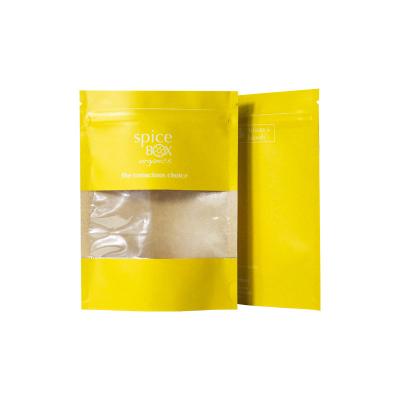 China Organics Spice Kraft Paper Pouch Zipper Packaging Bag With Clear Window for sale