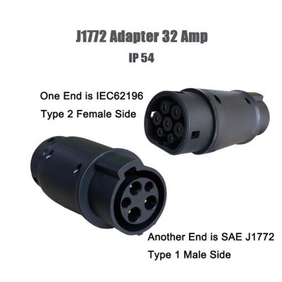 China EV Type 1 To Type 2 Converter 32 Amp J1772 Adapter 15*6*6cm for sale