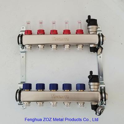 China Underfloor heating 5 port flow meter manifold with a drain and automatic vent assembly , Radiant Heat Manifold Assembly for sale