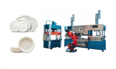 China Wheat Straw Pulp Tableware Production Line With Multi - Joints Robot And Stacking Machine for sale
