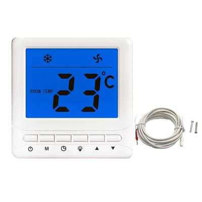 China Blue Backlight Ventilator Digital Home Thermostat FCU Non Programmable Button for sale