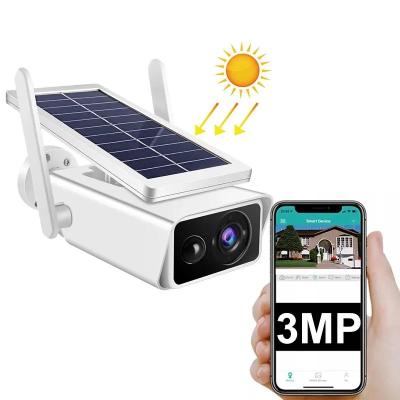 China Cámara de seguridad solar de 360 grados de detección de movimiento y sirena con WiFi inalámbrica recargable en venta