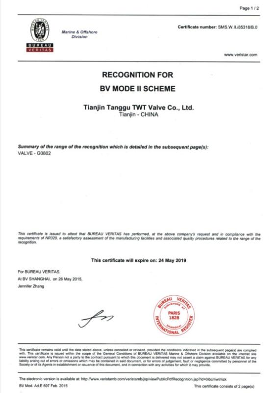 Bureau Veritas - Tianjin Tanggu TWT Valve Co., Ltd.