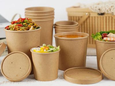 China Microwavable Disposable Biodegradable Soup Cups With Paper Lids for sale