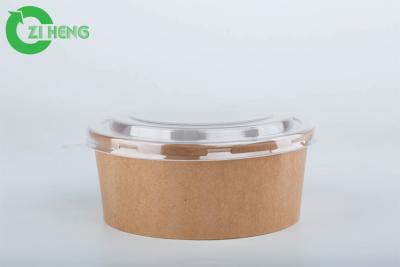 China Disposable Custom Logo Printed Durable Brown Kraft Paper 42oz Salad Bowls With Clear Lids for sale