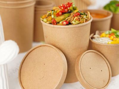 China Disposable Kraft Bowls Custom Logo Printed Hard Strong Bowls 480ml For Soup for sale