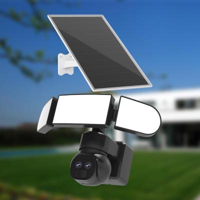 China Câmera de segurança solar WiFi de lente dupla 12X zoom híbrido 150 W LED holofote câmera à venda