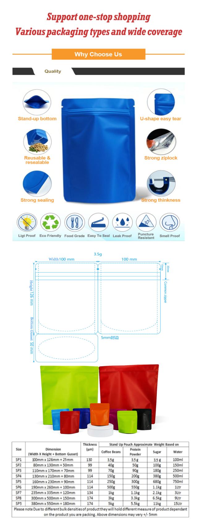 Printing Food Grade Packaging Plastic Bag Concentrate Whey Protein Healthy Meal Pouch Stand up Food Bag with Window Zipper