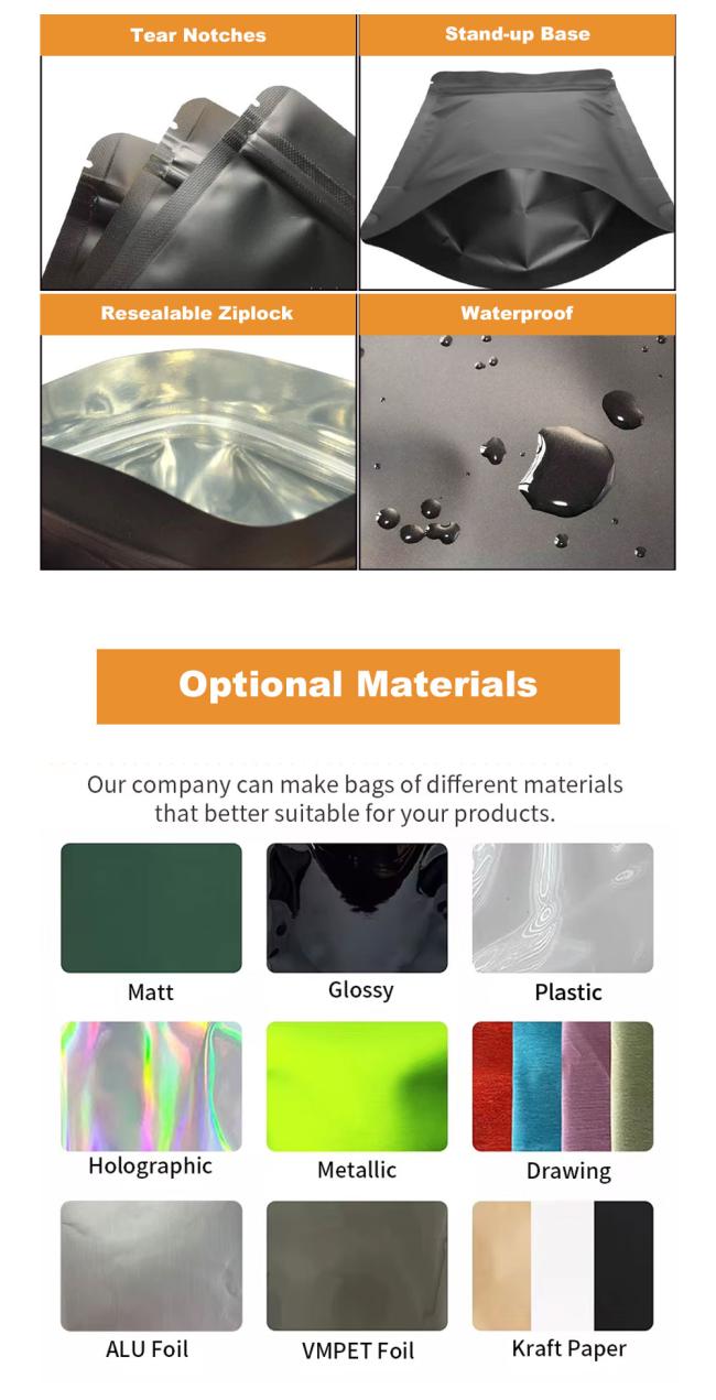 Customized 3.5g 7g Holographic Custom Stand up Pouch Bag with Zipper Die Cut Mylar Bag with Tear Notch Plastic Food Bags