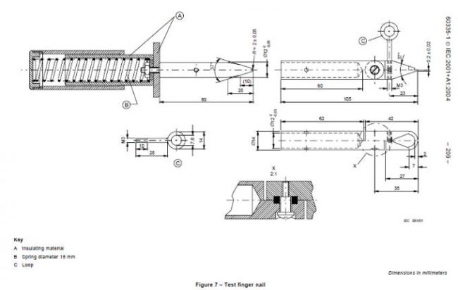 10N / 20N / 30N Test Finger Probe For Non-Removable Components , IEC 60335 Figure 7 0