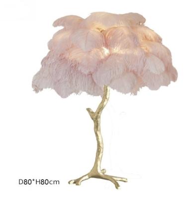 China Ostrich Feather Decorative Table Lamp Brass Stand Height 80cm AC110V for sale