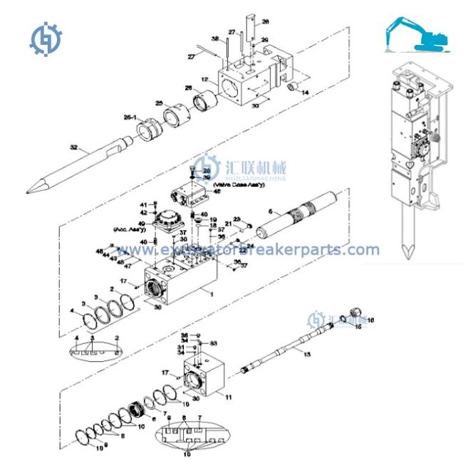 Alicon B360 Daemo 360 Breaker DMB360 Hydraulic Hammer Parts