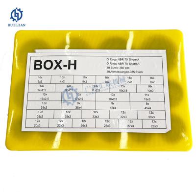 中国 Oリング箱「H」NBR 385のPC 30次元のOリングはFKM NBRのゴムの黄色い箱のキットを密封する 販売のため