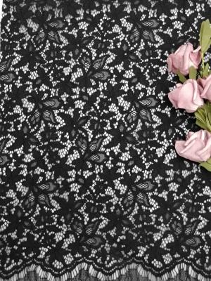 China 3D 57 Inch Black Floral Corded Lace Fabric With Soft Handfeel for sale