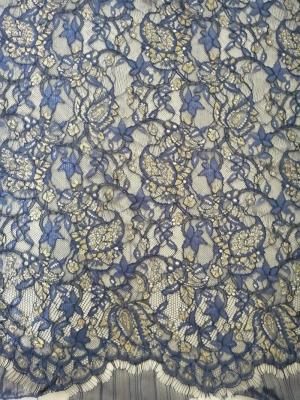 China Navy Metallic Lurex Lace Fabric for sale