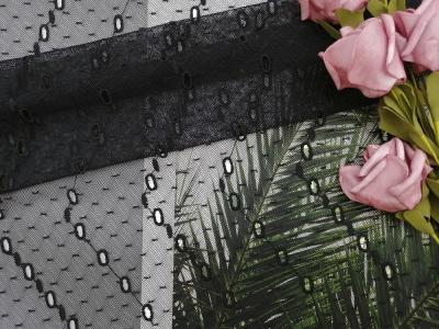 China Black Polyester Dot Embroidered Mesh Lace Fabric Eyelet Mesh Fabric for sale