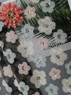 China Floral Embroidered Sequin Lace Fabric for sale