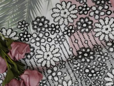 China White Black Contrast Party Sequin Embroidered Fabric for sale