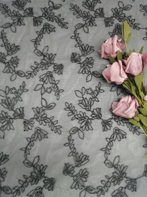 China Bordado amarrado da flor preta por todo o lado na malha do tule da prata da tela do laço à venda