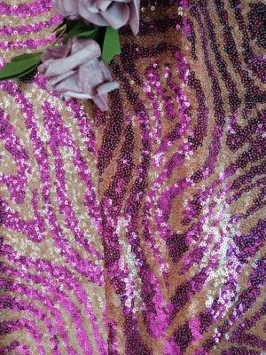 China Tiger Pattern Animal Design Embroidered Sequin Lace Fabric purple Color for sale