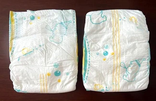 Close-up view of baby diaper materials and construction
