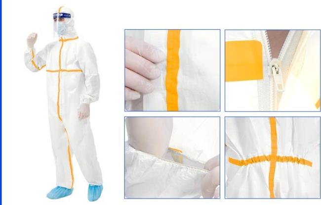 Detailed view of yellow label protective clothing showing design features
