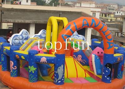 China Orange Blue and Yellow Inflatable Theme Park with Quadruple Stitching for sale
