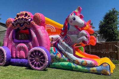 China Kids Party Princess Carriage Bounce House With Slide Commercial Inflatable Bouncer Castle For Girls for sale